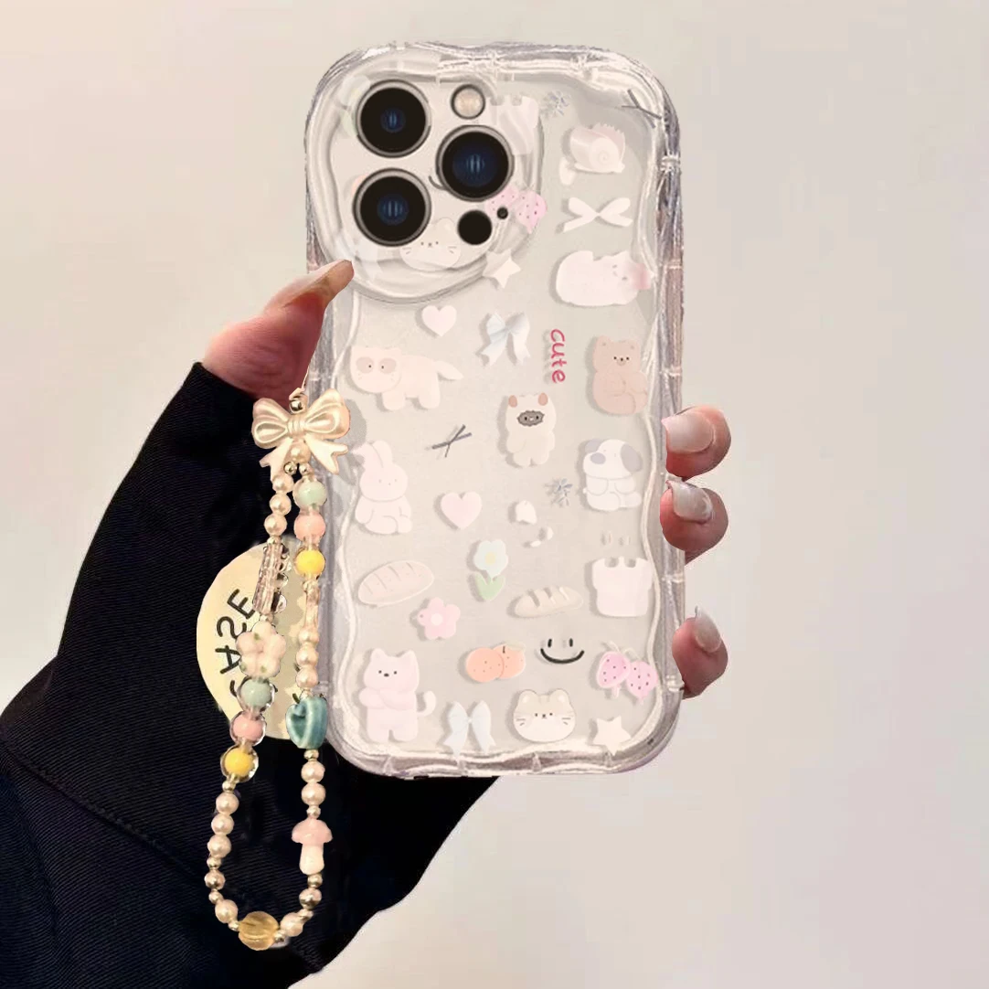 Cute Cartoon Wrist Strap Silicone Case - لطيف القط القوس المعصم سلسلة الحال