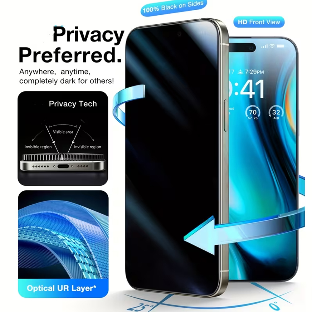 Anti Peek Privacy Tempered Glass - 1-3 قطع من الزجاج المقوى المضاد