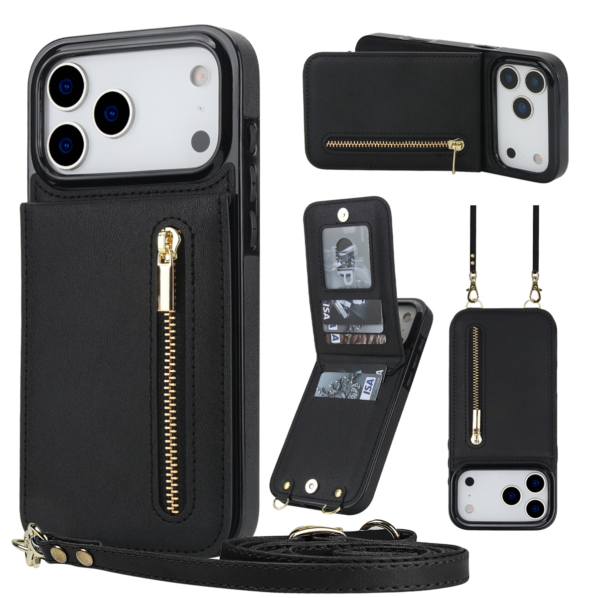 Leather Wallet Card Holder Phone Cover - Crossbody سستة المحفظة حامل بطاقة حافظة