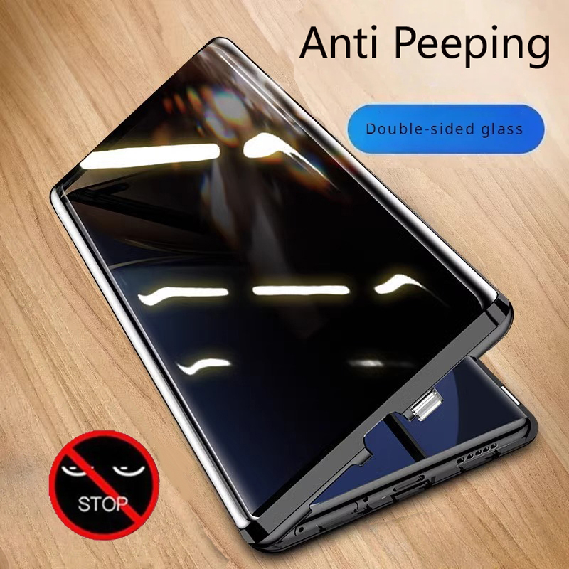 Anti Spy Privacy Glass Case - حافظة هاتف معدنية زجاجية مزدوجة الجوانب