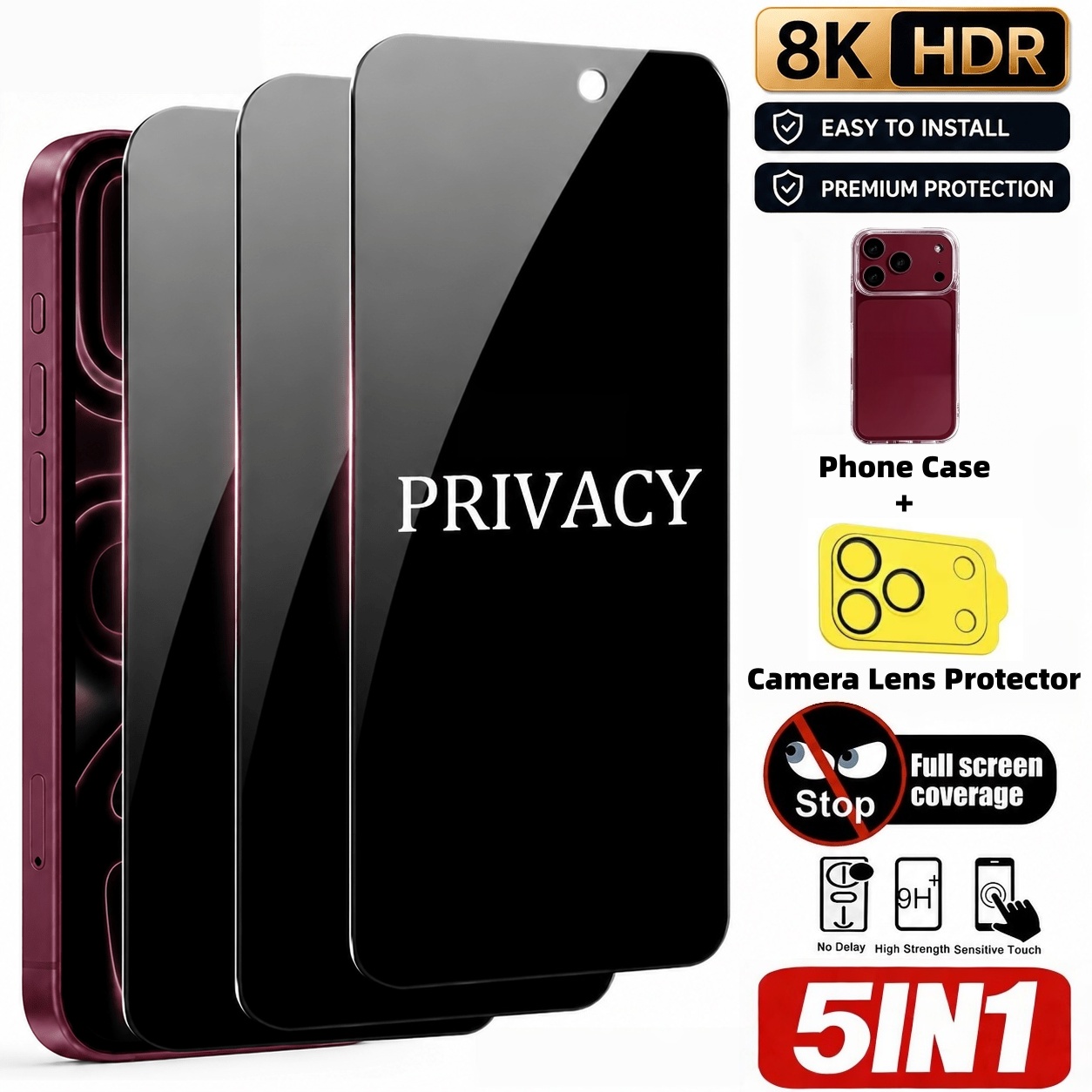 Anti Spy Privacy Glass Case - [مجموعة من 5 قطع] 3 قطع