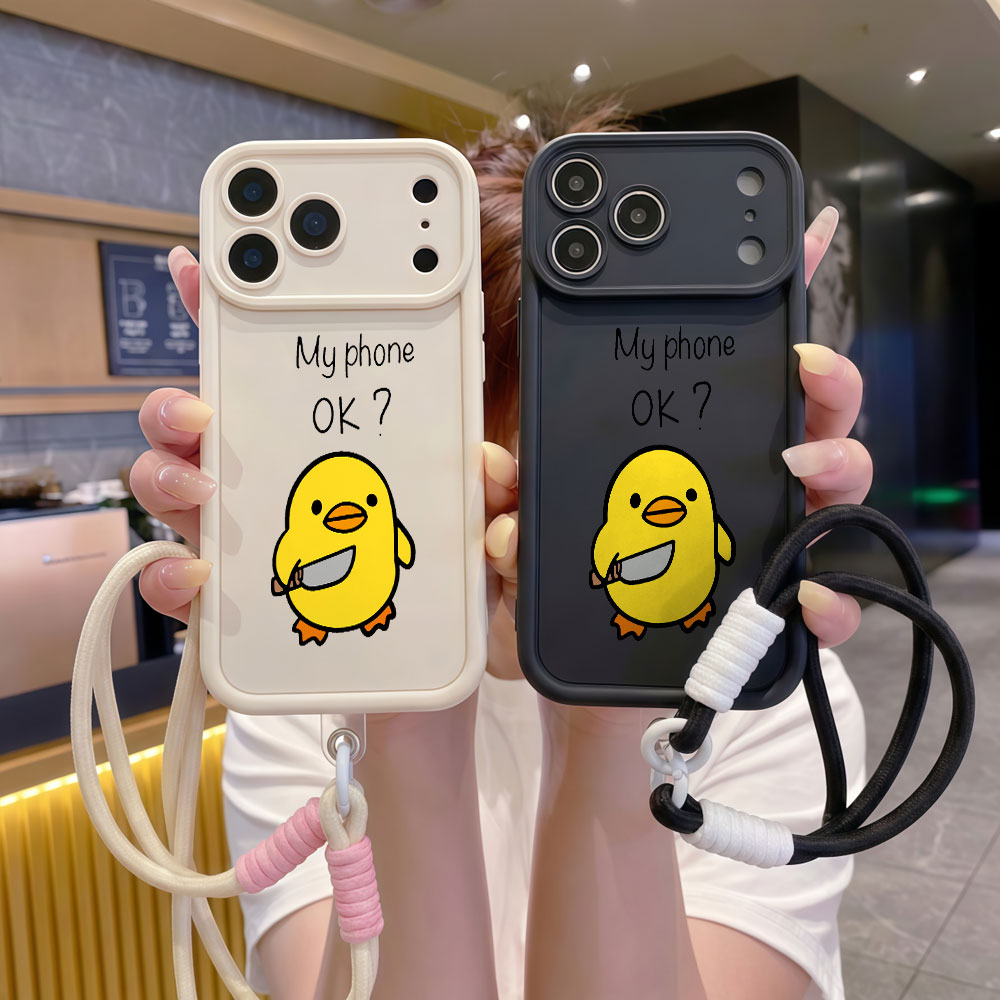 Cute Cartoon Wrist Strap Silicone Case - جراب هاتف لطيف بتصميم بطة كرتونية