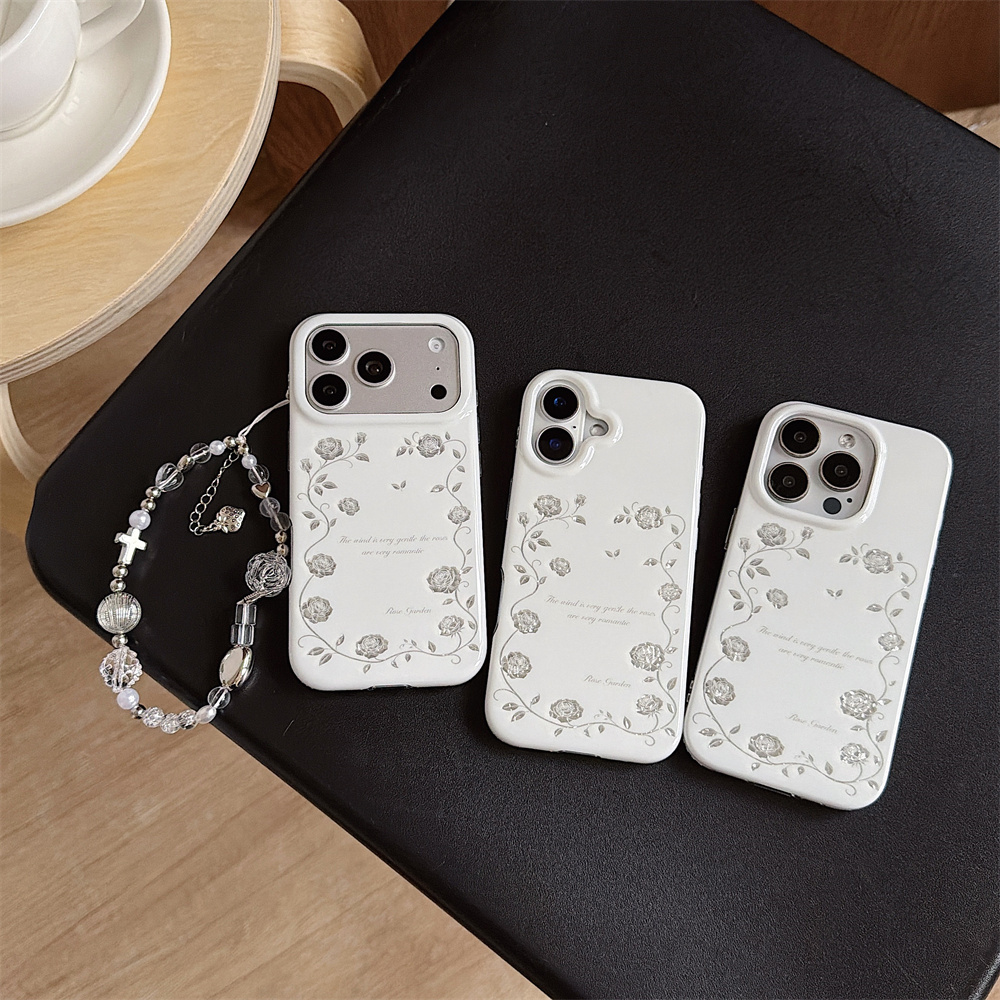 Vintage Floral Pattern Soft Case - جراب هاتف فضي عتيق بتصميم حديقة