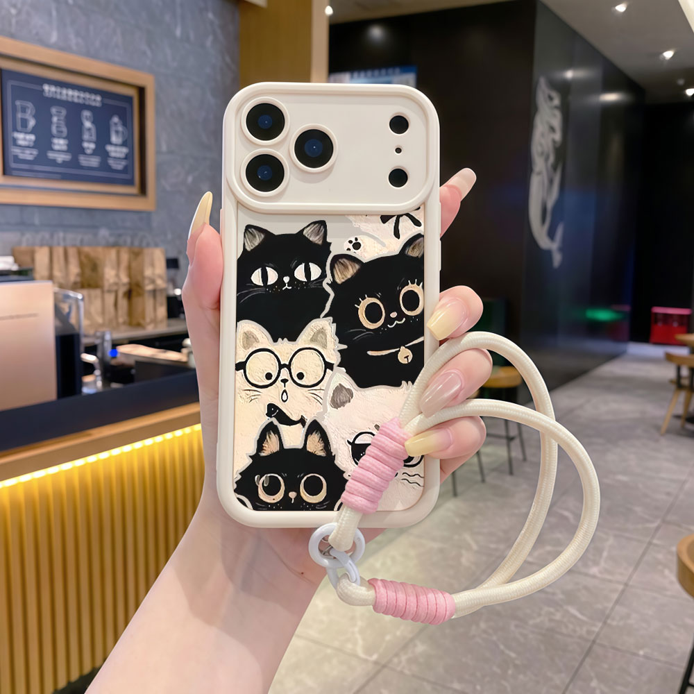 Cute Cartoon Wrist Strap Silicone Case - جراب هاتف مقاوم للصدمات بتصميم قطة
