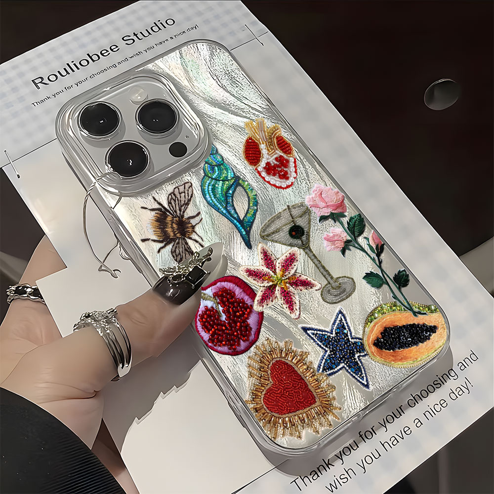 Vintage Floral Pattern Soft Case - غطاء هاتف بنمط زهور عتيق لآيفون