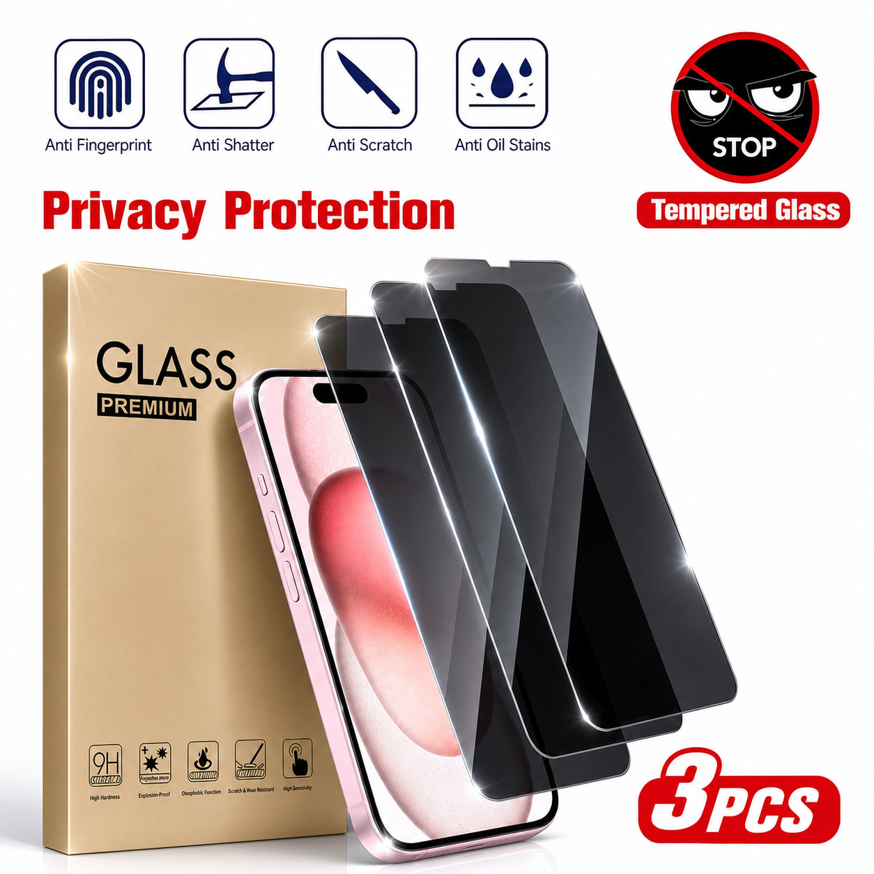 3 قطع واقي شاشة للخصوصية، متوا - مراجعة Anti Spy Privacy Glass Case وسعره