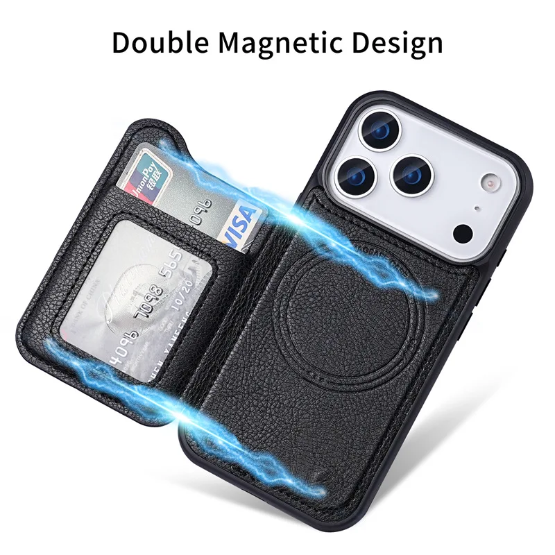 ل Magsafe المغناطيسي محفظة جلد - مراجعة Leather Wallet Card Holder Phone Cover وسعره