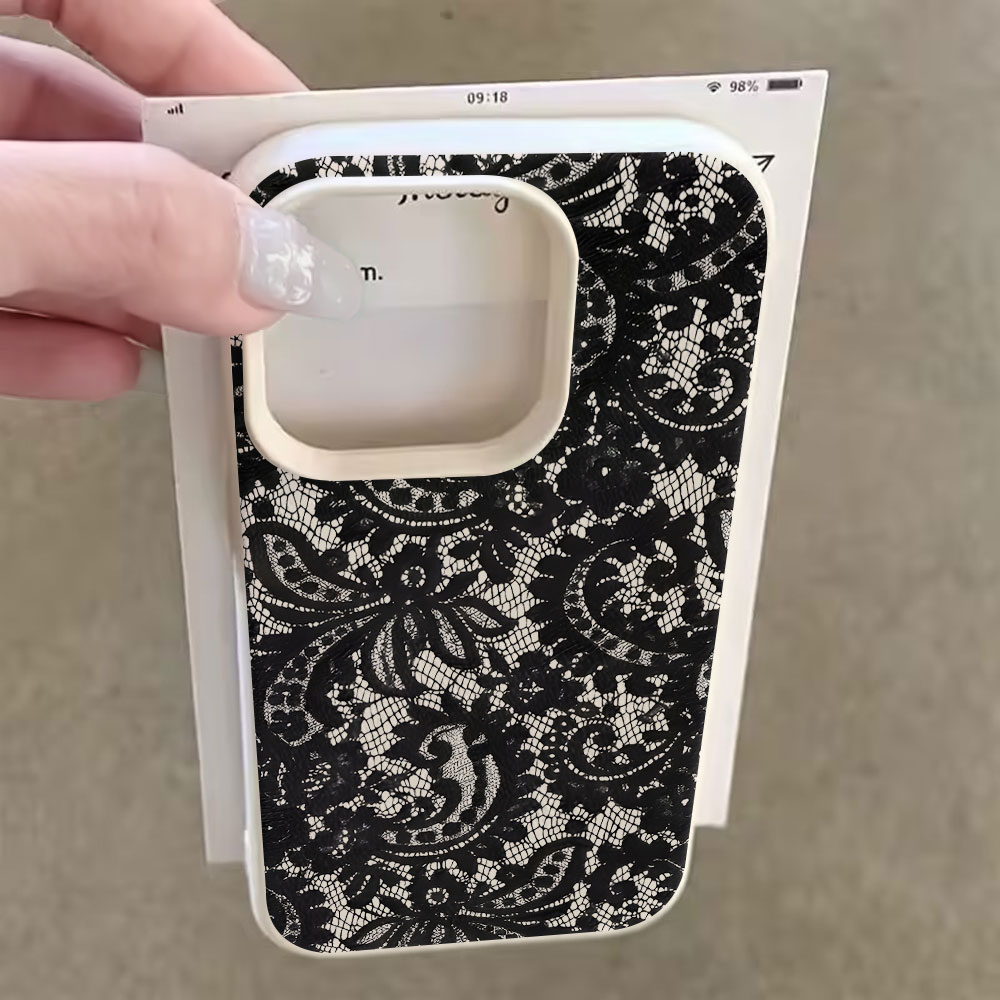 غطاء هاتف أسود بنمط زهور عتيق  - مراجعة Vintage Floral Pattern Soft Case وسعره