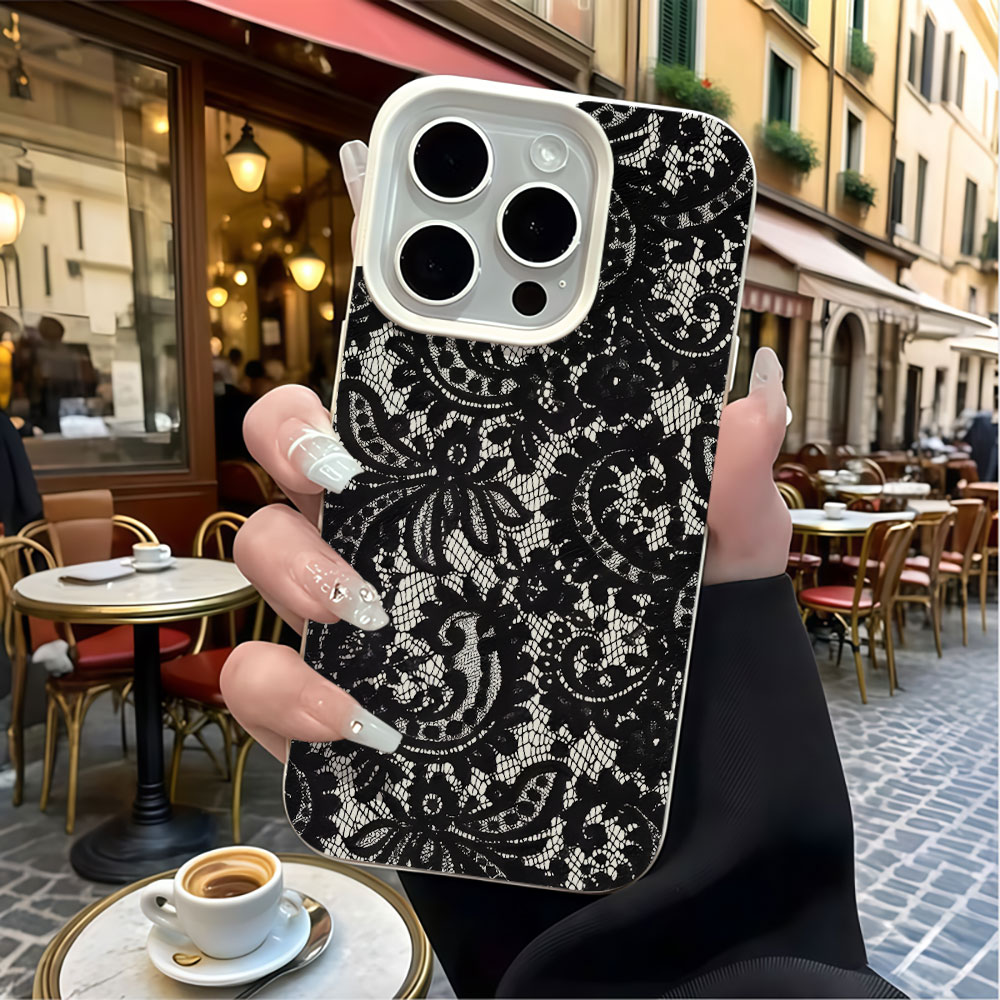 غطاء هاتف أسود بنمط زهور عتيق  - مراجعة Vintage Floral Pattern Soft Case وسعره