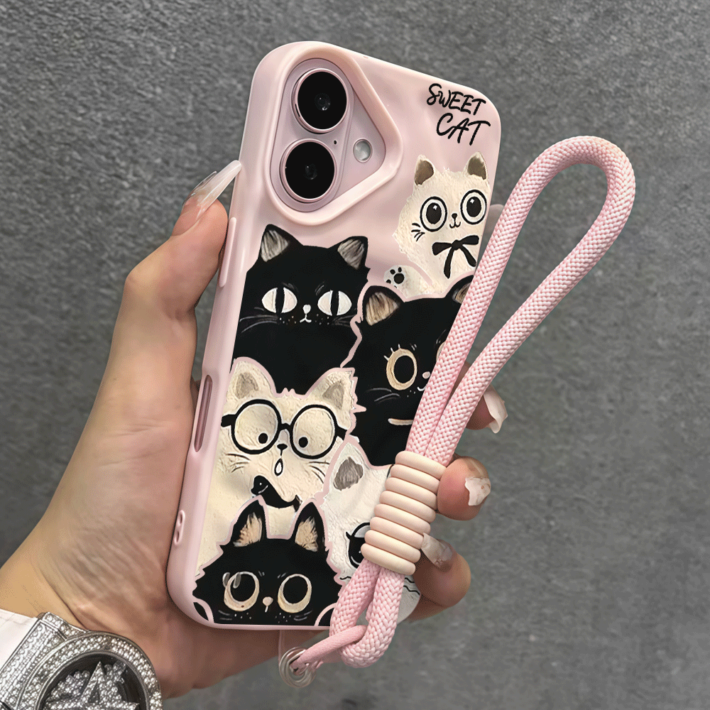 جراب هاتف بحزام معصم لهواتف آي - مراجعة Cute Cartoon Wrist Strap Silicone Case وسعره