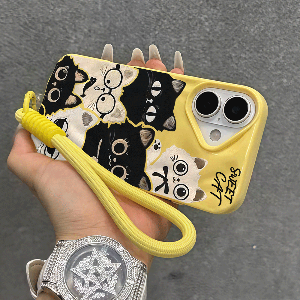 جراب هاتف بحزام معصم لهواتف آي - مراجعة Cute Cartoon Wrist Strap Silicone Case وسعره